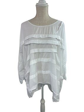 Krista Larson Cotton Blouse Top Woven Pleated Detail Artisan Lagenlook